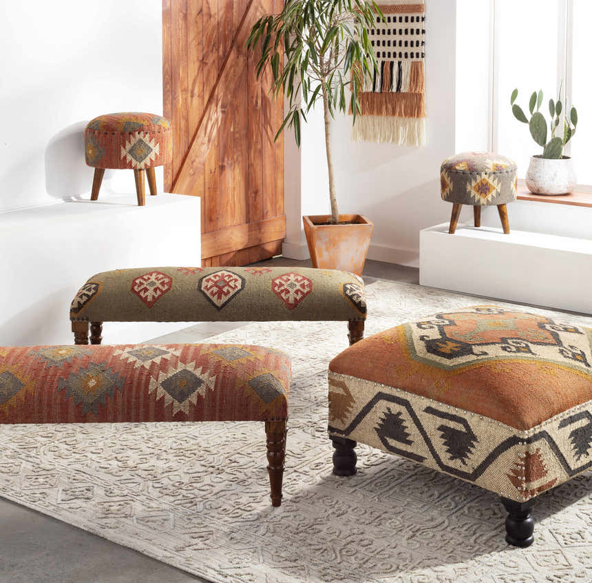 Oslob Rustic Patterned Wood Stool