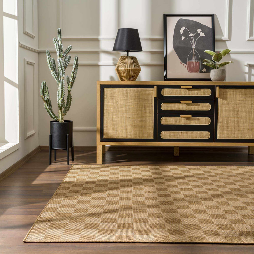 Brown Checkered Style Rug Ruggable Kuval Checkered Brown Rug – Boutique Rugs