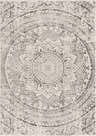 Close up of the Tadcaster Area Rug featuring a gray, mandala-inspired oriental pattern. Design-Rectangle-57