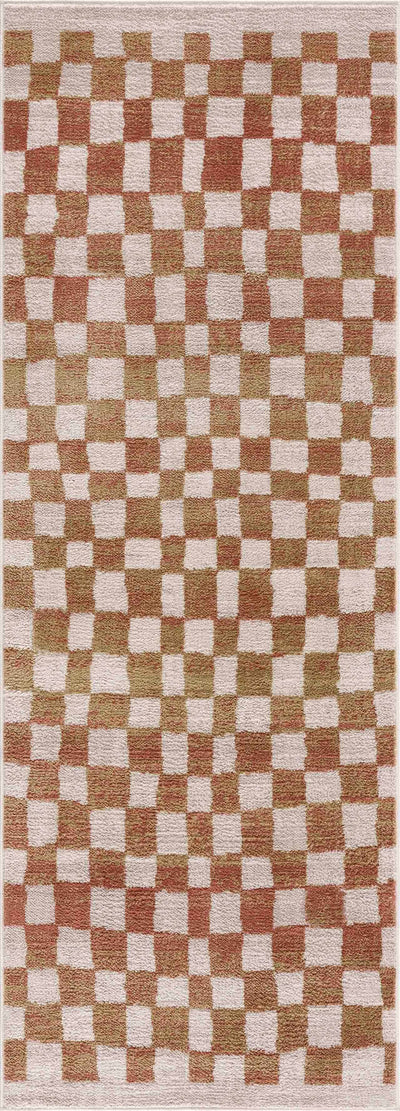 Benjy Irregular Checkboard Rug - Cream&Salmon