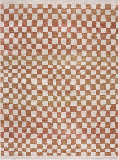 Benjy Irregular Checkboard Rug - Cream&Salmon