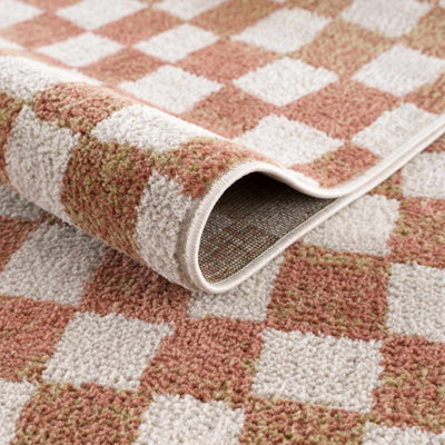 Benjy Irregular Checkboard Rug - Cream&Salmon