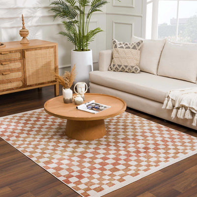 Benjy Irregular Checkboard Rug - Cream&Salmon