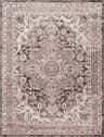 Close-up of the Albie Charcoal & Beige Area Rug, featuring a traditional medallion pattern and distressed texture. Design-Rectangle-46