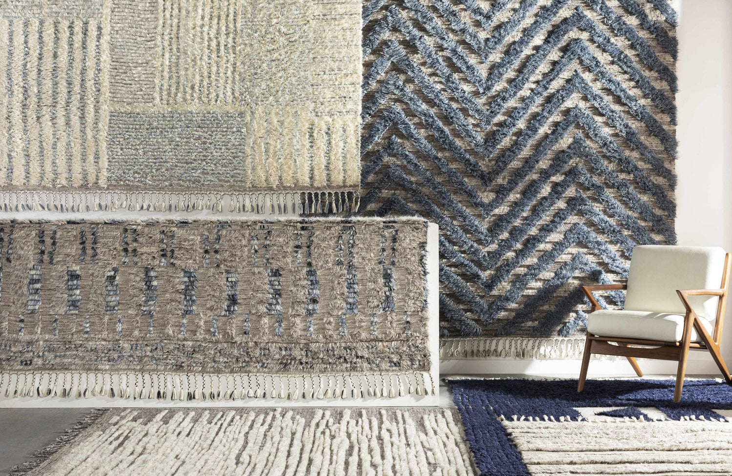 Saundersfoot Area Rugs: Hand-knotted wool rugs in charcoal, gray, and beige with bohemian, farmhouse, and Scandinavian designs. Styleshot
