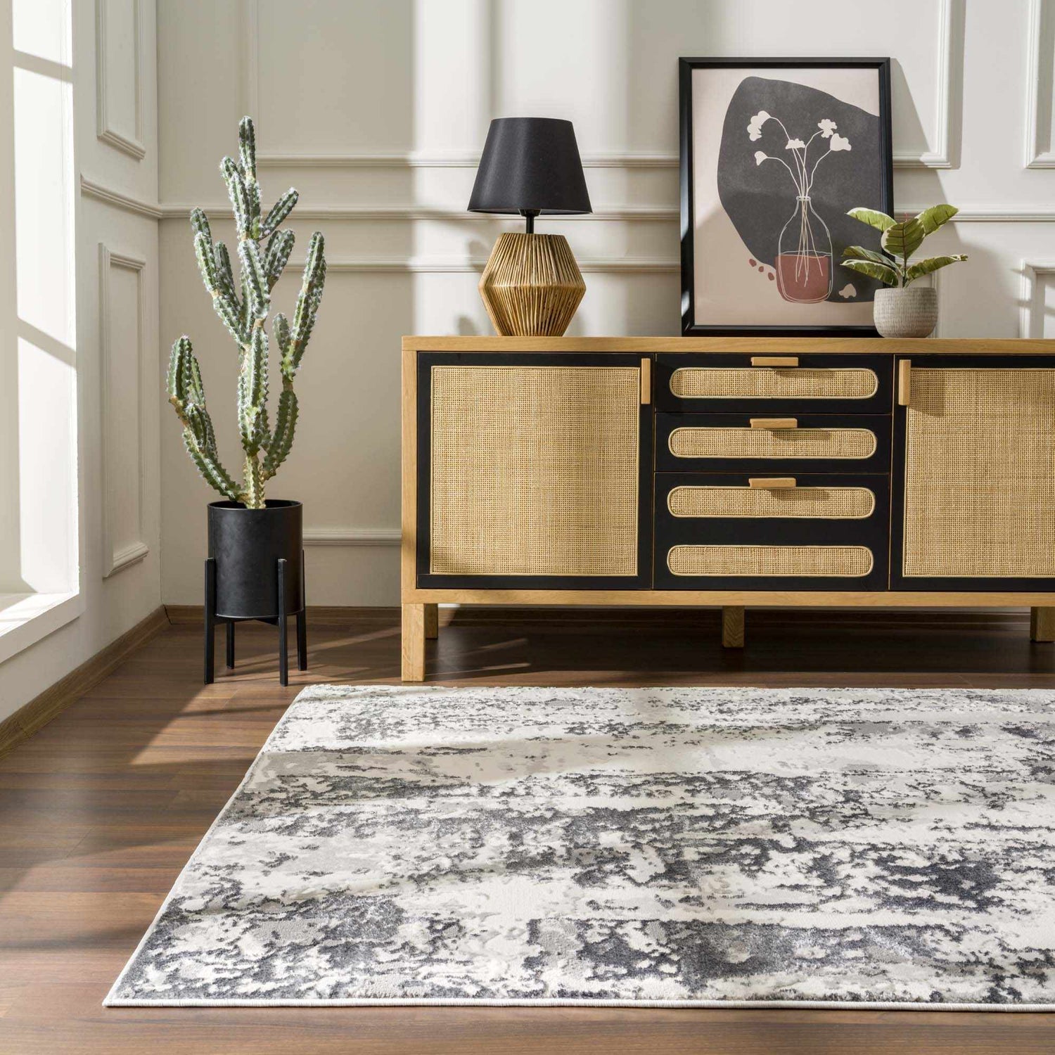 Junko Gray & Blue Marble Area Rug - Clearance