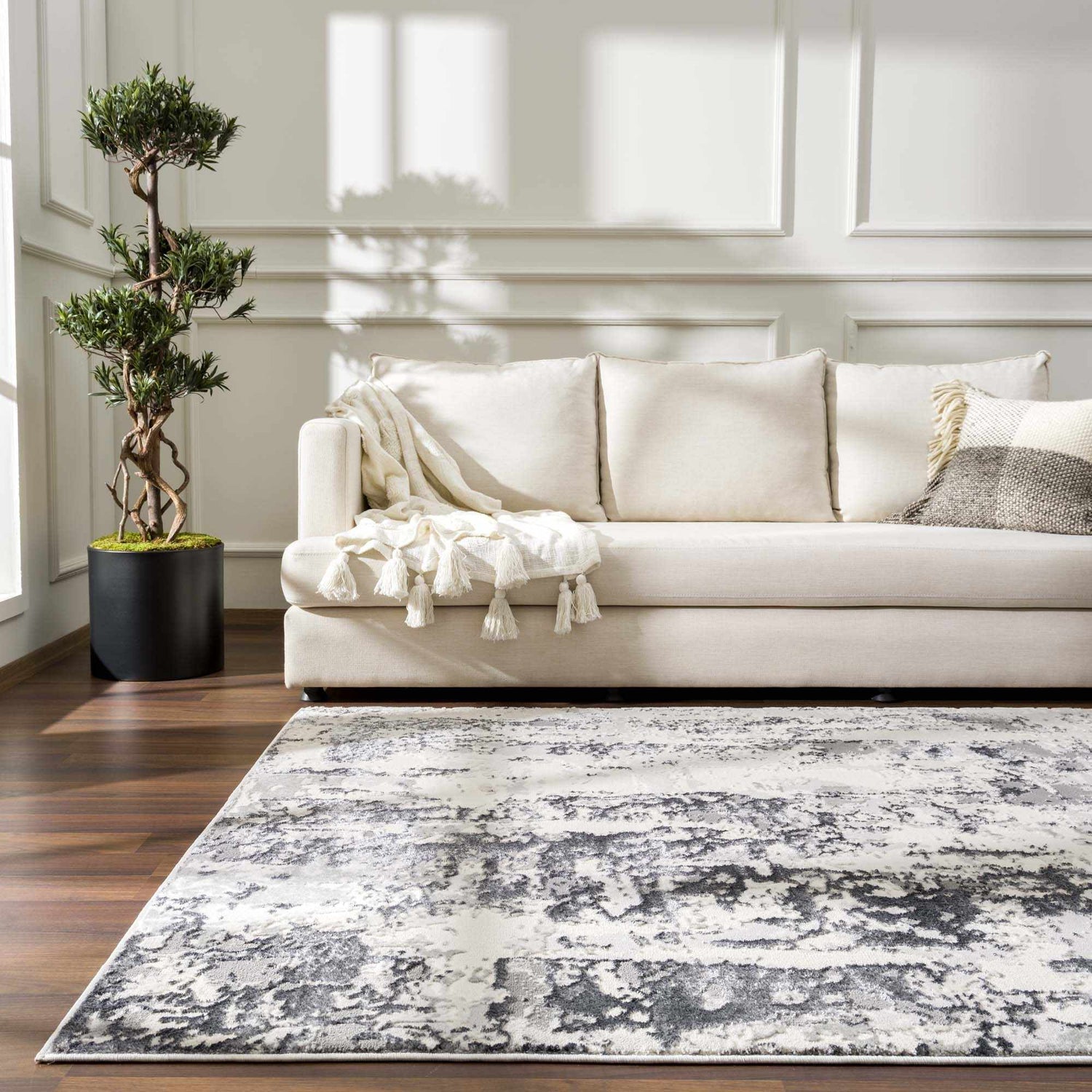Junko Gray & Blue Marble Area Rug - Clearance