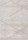 Close-up of Baqer Bone & Tan Textured Performance Rug, featuring a woven geometric pattern in neutral bone and tan hues. Design-Rectangle-46