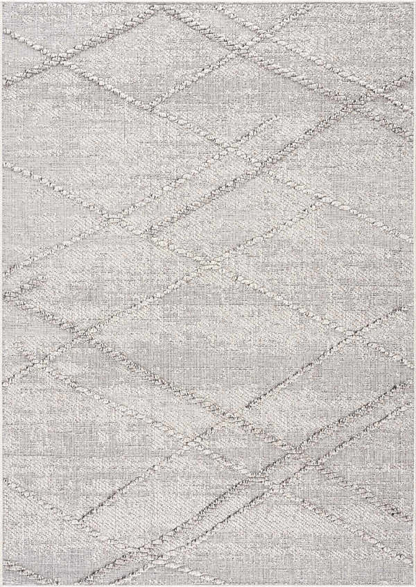 Close-up of Baqer Bone & Taupe Textured Performance Rug, featuring a subtle geometric pattern and woven texture. Design-Rectangle-46