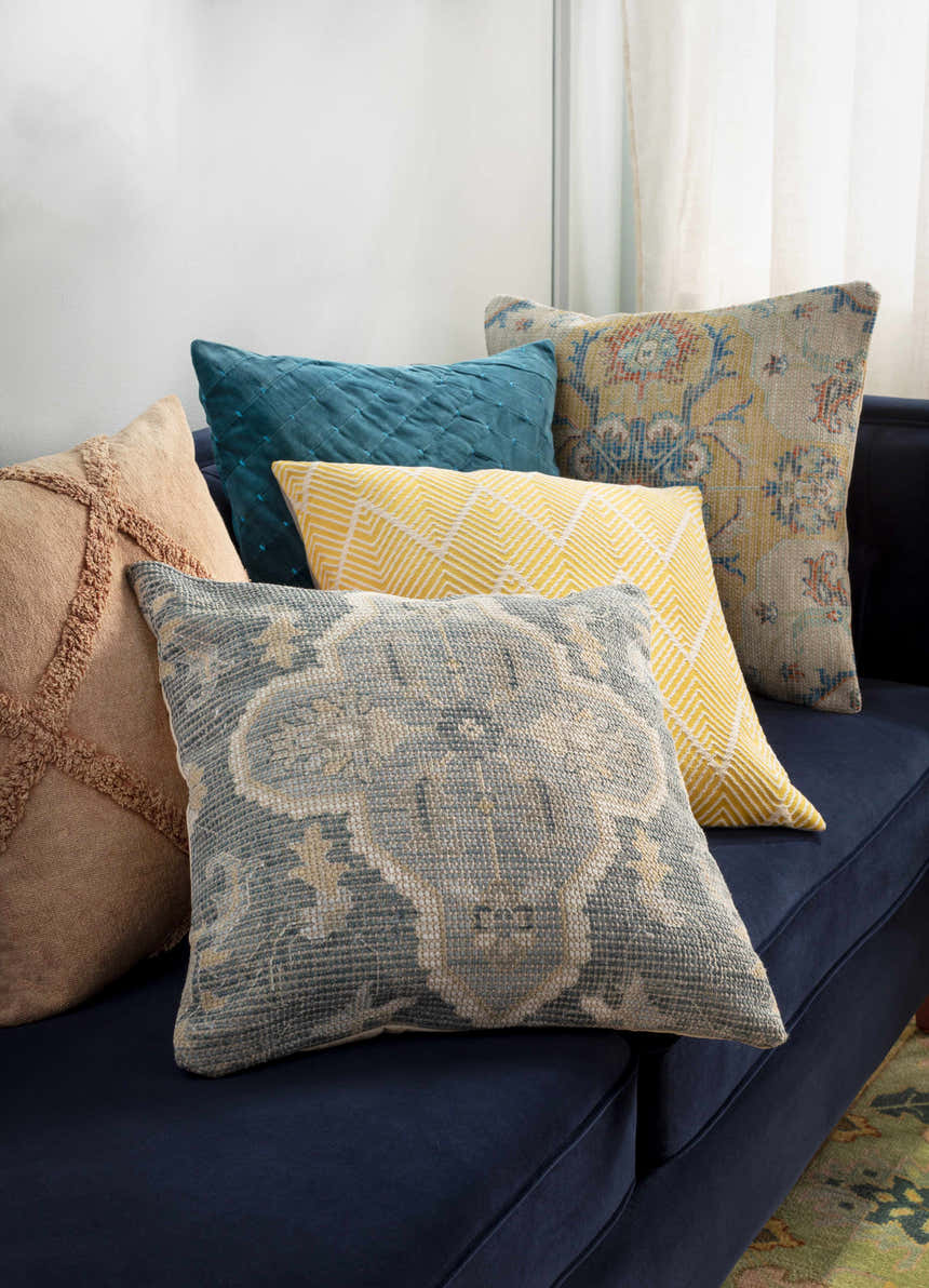 Solvani Yellow Raised Woven Linear Texture Global Bohemian Cotton Lumbar Pillow with Knotted Tassels - Clearance
