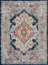 Detailed view of the Marash KMRSH-4603 clearance runner rug with navy, orange, pink, and white traditional pattern. Design-Rectangle