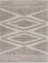 Close-up of Tigrisis Beige 2328 Area Rug. Farmhouse style rug with beige, gray, and ivory colors and a Moroccan-inspired pattern. Design-Rectangle-575