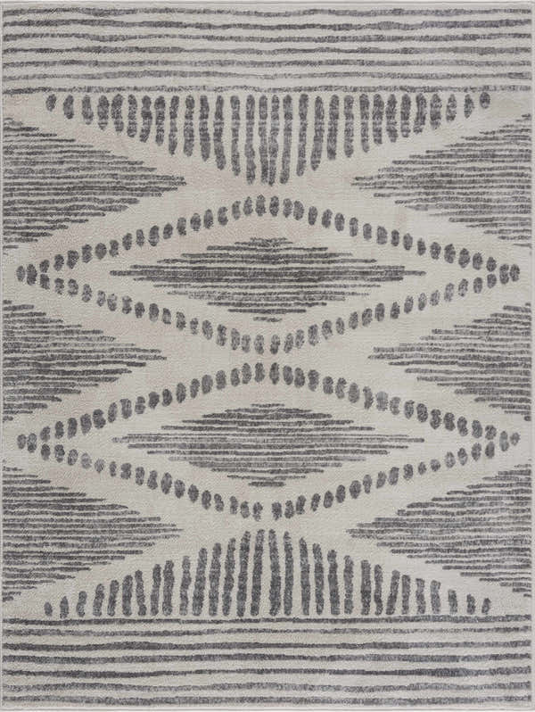 Close-up of Tigrisis Ivory 2327 area rug. Gray tribal pattern on ivory background. Farmhouse style rug. Design-Rectangle