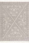 Close-up of the Birdwood Cream & Brown Area Rug, showcasing its bohemian floral pattern and tassel fringe. Design-Rectangle