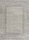 Close-up of the Marash KMRSH-4611 area rug. Gray and ivory geometric pattern with contemporary farmhouse style. Design-Rectangle