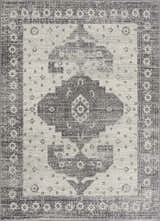 Close-up of the Marash 4605 Gray Area Carpet featuring a traditional gray and ivory geometric design. Design-Rectangle