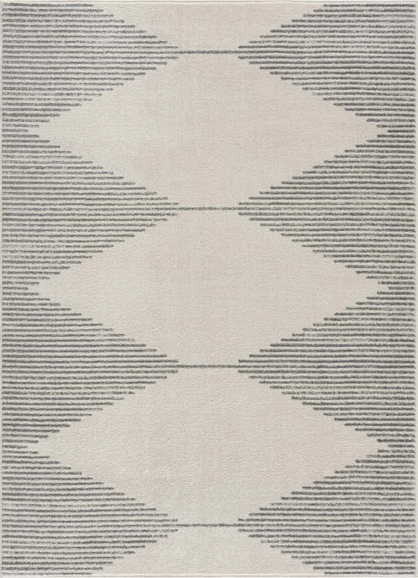 Close-up of the Marash KMRSH-4613 area rug. Gray geometric lines on an ivory background create a modern farmhouse style. Design-Rectangle