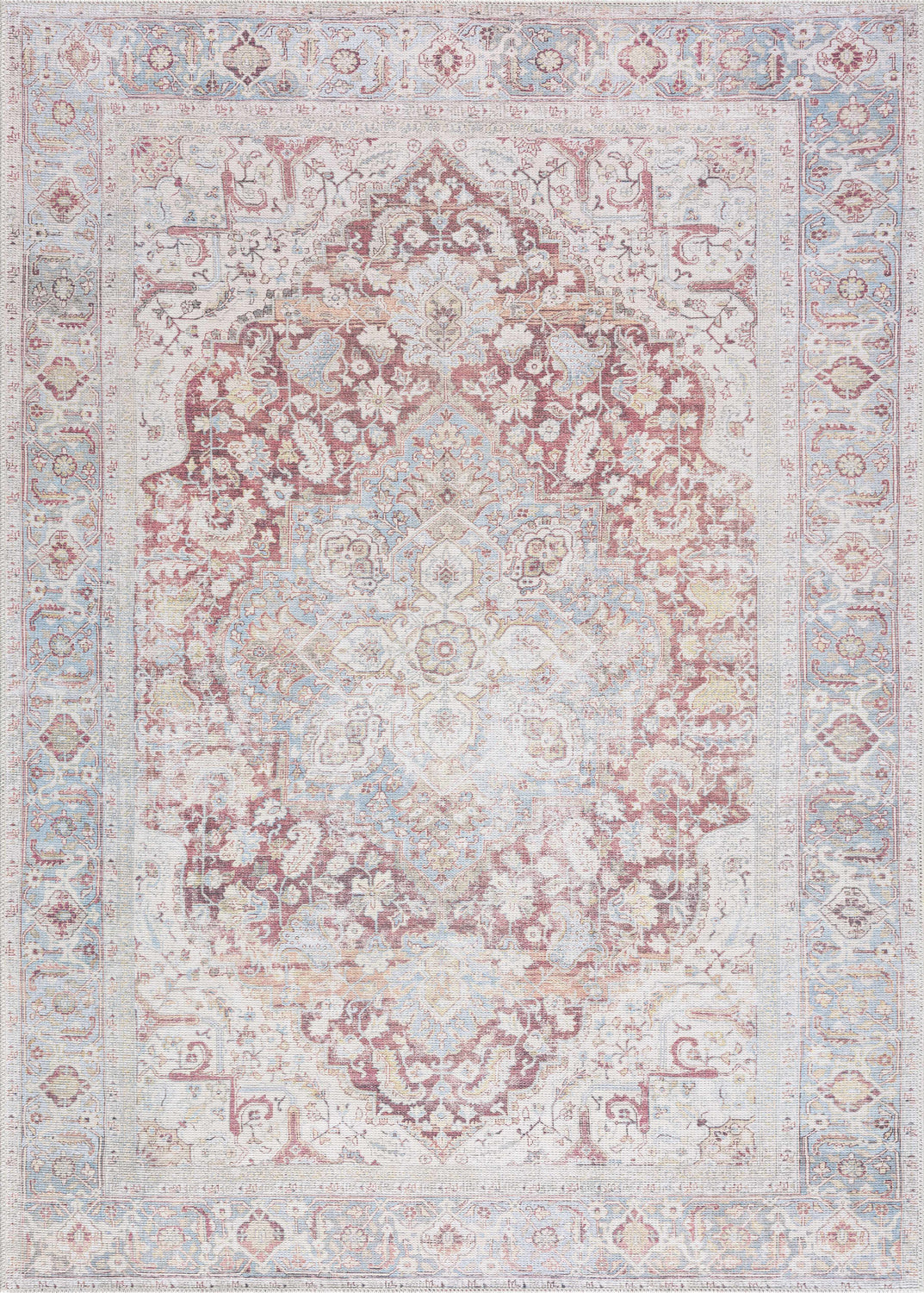 Cream Rust Leeston Washable Rug - Clearance
