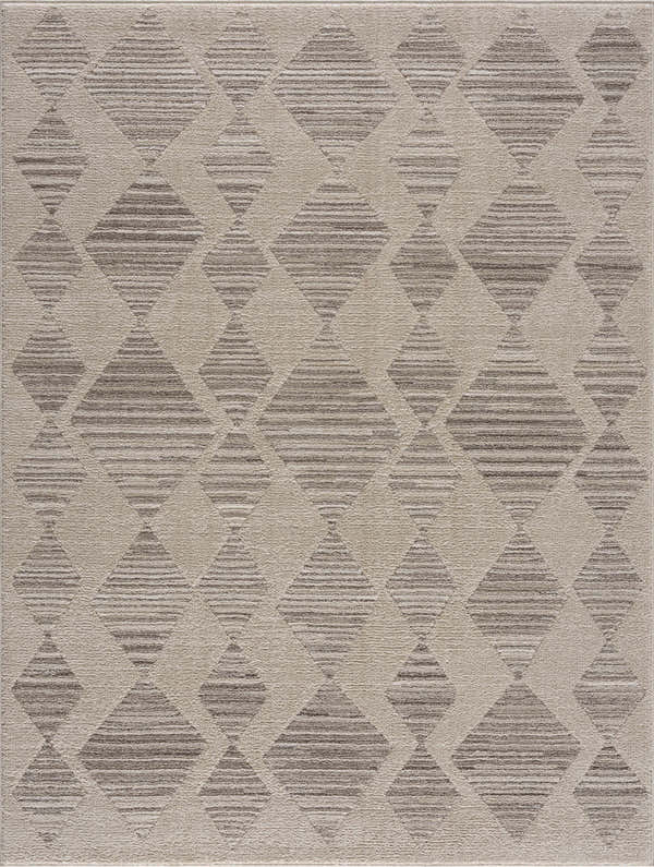 Close-up of the Nalu Area Rug, showcasing its beige and ivory geometric Moroccan diamond pattern. Design-Rectangle-810