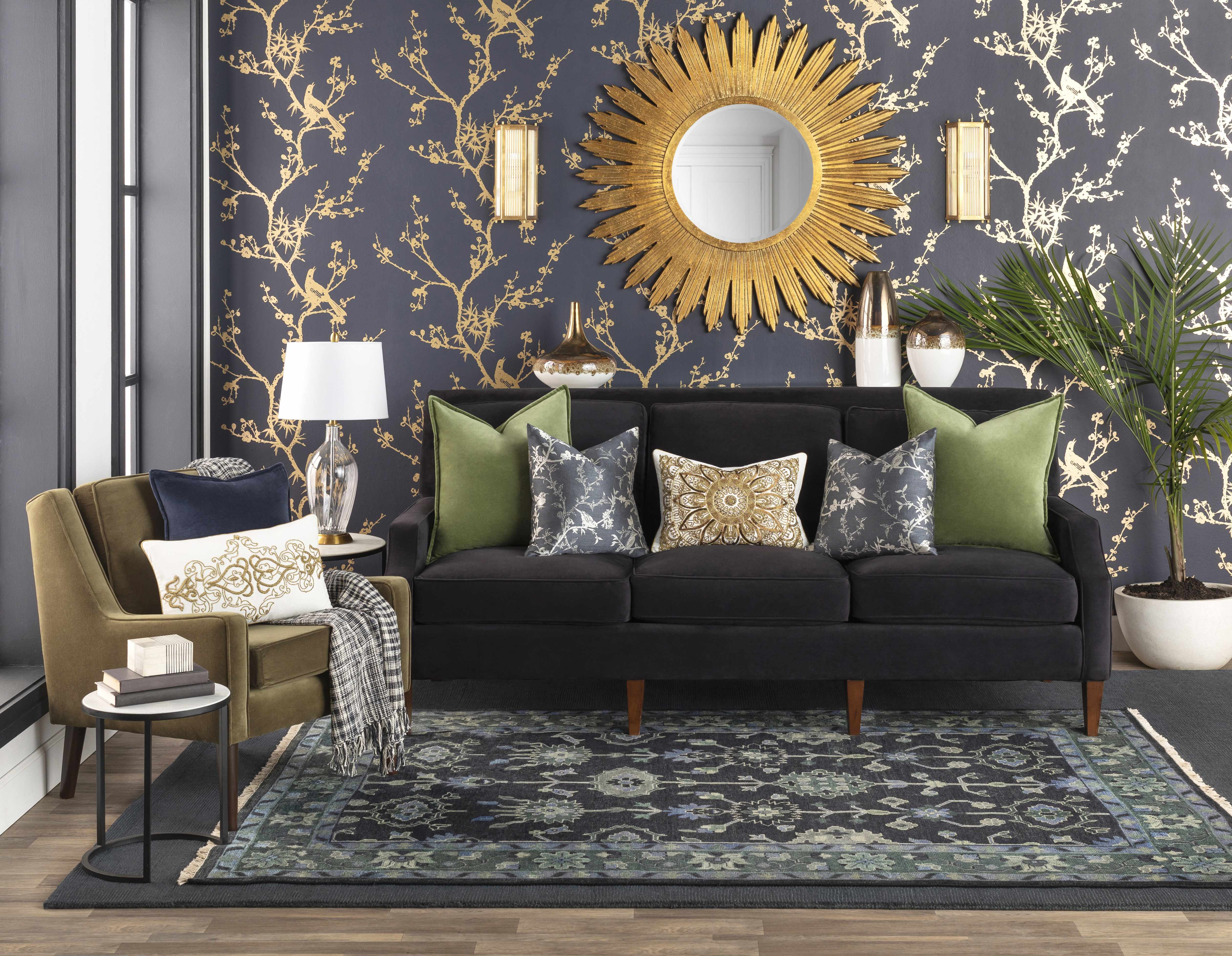 Oshtemo Green Velvet Throw Pillow placed in a styled room setting, harmonizing with surrounding room decor. Contemporary Throw PillowsBacking  