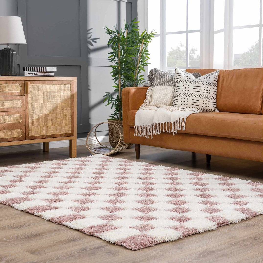Atira Pink Checkered Shag Rug – Boutique Rugs
