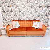 Kids room scene with orange sofa and white Vineyards 3D Living Room Rug. Contemporary geometric rug. Roomscene-Rectangle