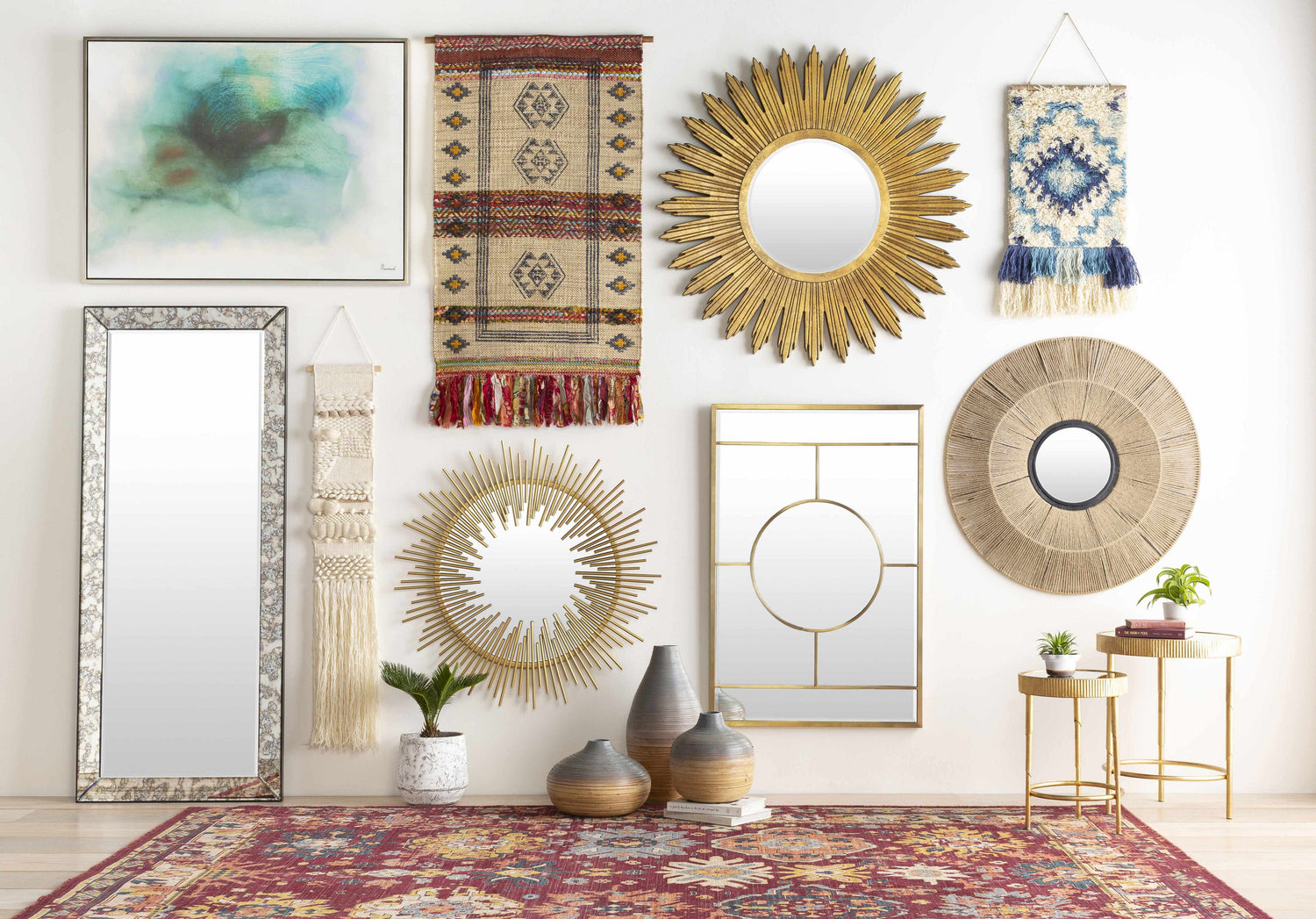 Philomont Ivory and Blue Geometric Wall Hanging