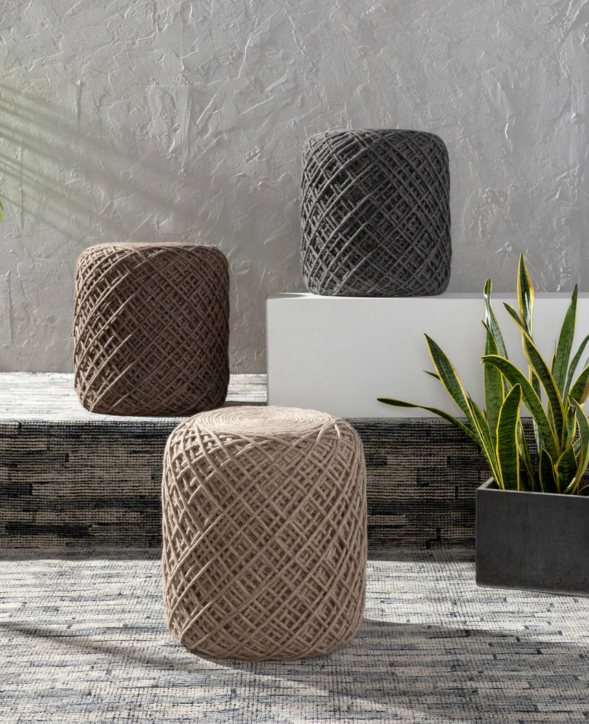 Moapa Charcoal Wool Pouf
