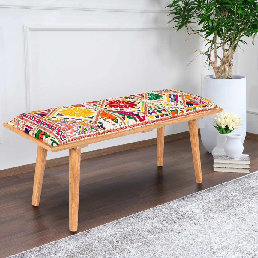 Yook Vibrant Patchwork Wooden Bench