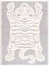Close-up of Zane Gray Tibetan Tiger Area Rug featuring cream tiger design on light gray polyester. Shag texture. Design-Rectangle-46