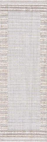 Close-up of Sulak Cream Area Rug featuring a textured, striped design in cream, light beige, and gray tones. Design-Runner-2773