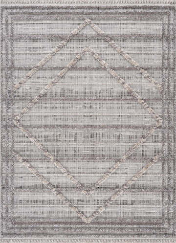 Close-up of Barurao Area Rug. Charcoal, cream, and gray geometric pattern with textured diamond shapes. Design-Rectangle-913
