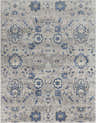 Detailed floral pattern of the Adairsville Blue Floral Area Carpet in denim, gray, and ivory tones. Design-Rectangle-710103