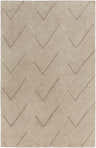 Close-up of the Adelanto Area Rug. Brown and taupe wool rug with a contemporary geometric pattern. Hand-knotted texture. Design-Rectangle