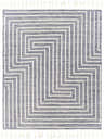 Close-up of the Aditya Tasseled Jute&Wool Carpet. Cream and ink blue hand woven rug with a geometric maze pattern. Design-Rectangle-810