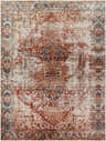 Close-up of the Adtugan Vintage Flat Pile Washable Rug. Features burgundy, navy, and off-white colors in an oriental pattern. Design-Rectangle-710102