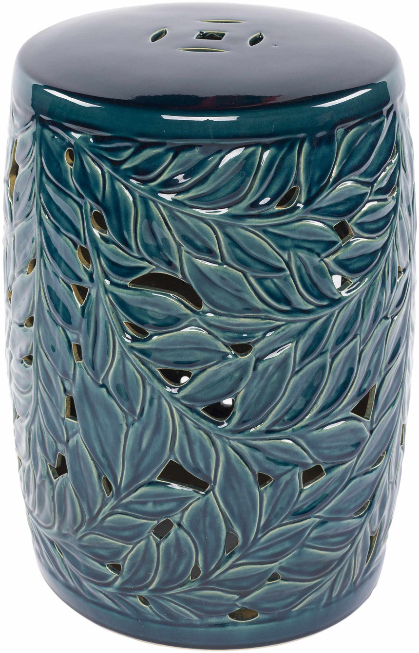 Daguioman Teal Leaf Ceramic Stool
