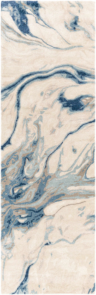 Agguga Blue Marble Look Wool&Viscose Rug