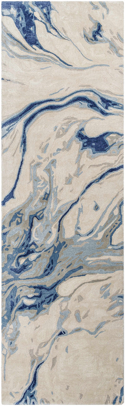 Agguga Blue Marble Look Wool&Viscose Rug