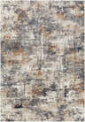 Close-up of the Agpangi Thick Luxe Rug, showcasing its abstract pattern in cream, gray, dark blue, and dusty coral. Design-Rectangle-5373