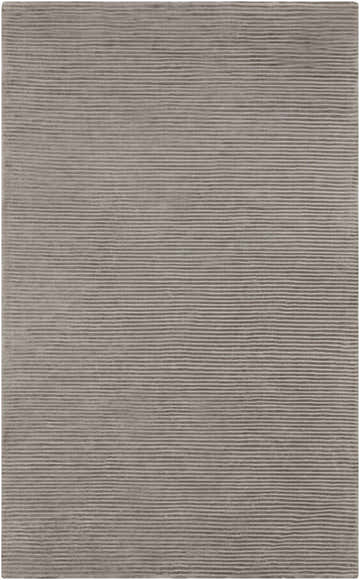 Close-up of the hand-loomed Ahmeek Area Rug. Medium gray viscose rug with a subtle, contemporary striped pattern. Design-Rectangle-58