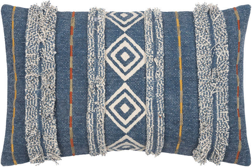 Akyaka Blue Geometric Fringe Throw Pillow - Clearance