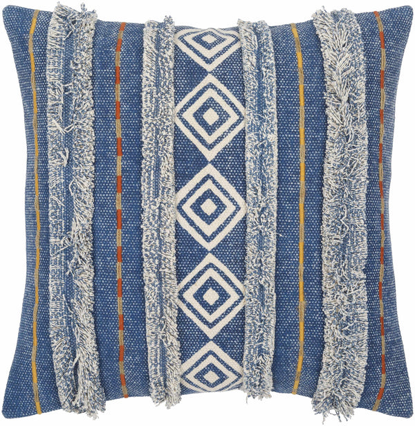 Akyaka Blue Geometric Fringe Throw Pillow - Clearance