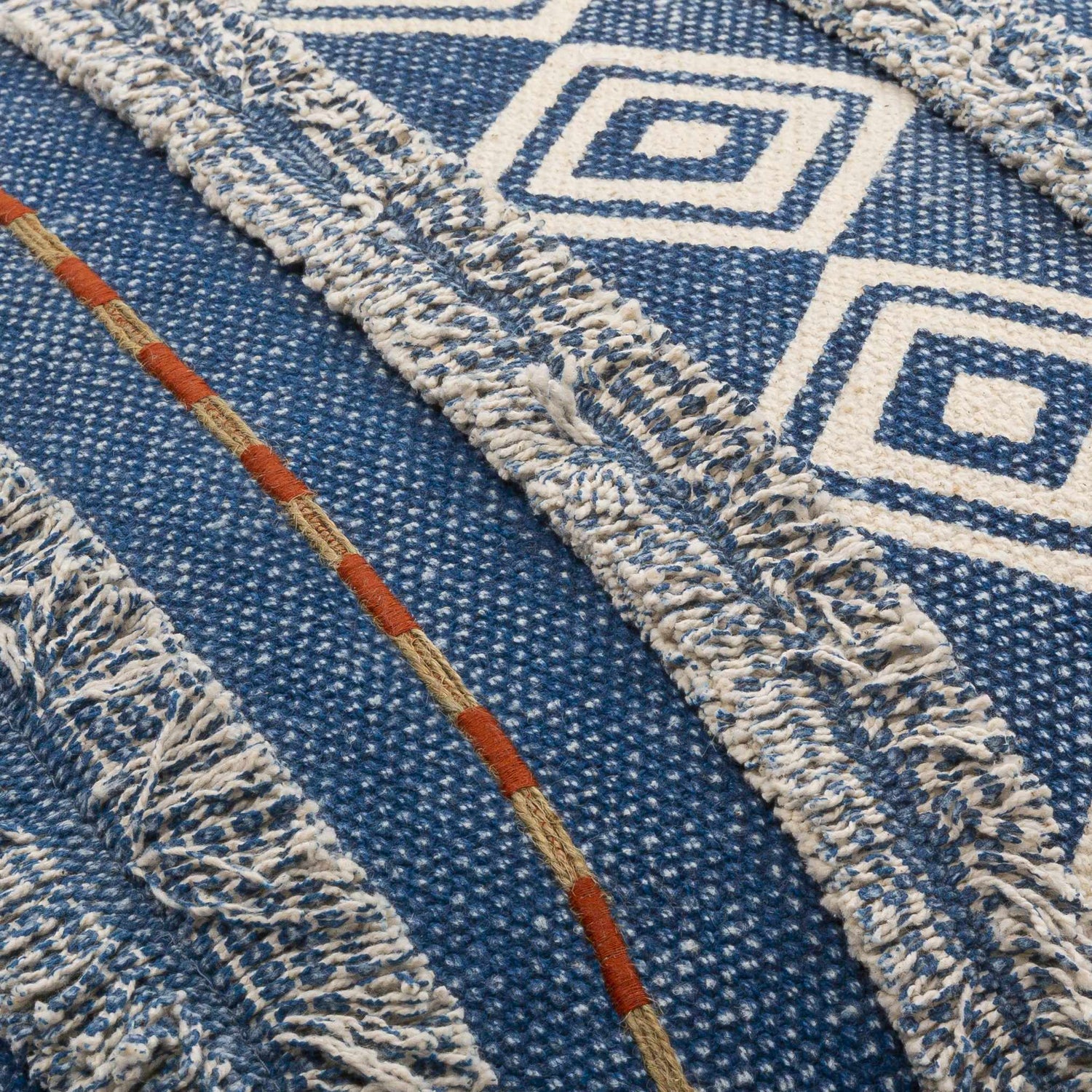 Akyaka Blue Geometric Fringe Throw Pillow - Clearance