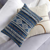 Akyaka Blue Geometric Fringe Throw Pillow - Clearance