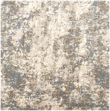 Close-up of the Alabaster Abstract Thick Luxe Rug. Contemporary rug with aqua, brown, ivory, gold, white, and yellow abstract pattern. Design-Square-710