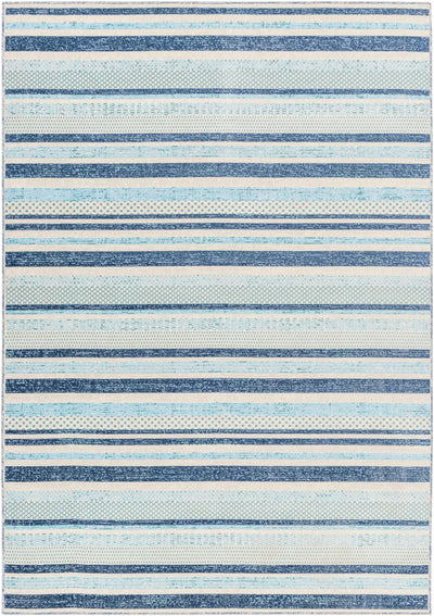 Alain Aqua Blue Striped Area Rug