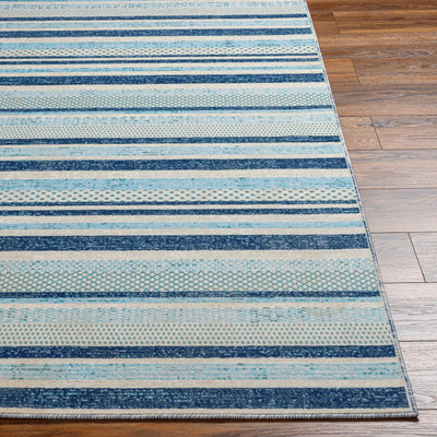 Alain Aqua Blue Striped Area Rug