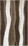 Close-up of the Alanreed Brown Premium Wool Area Rug, featuring dark brown, sage, and light blue wavy stripes. Design-Rectangle-58