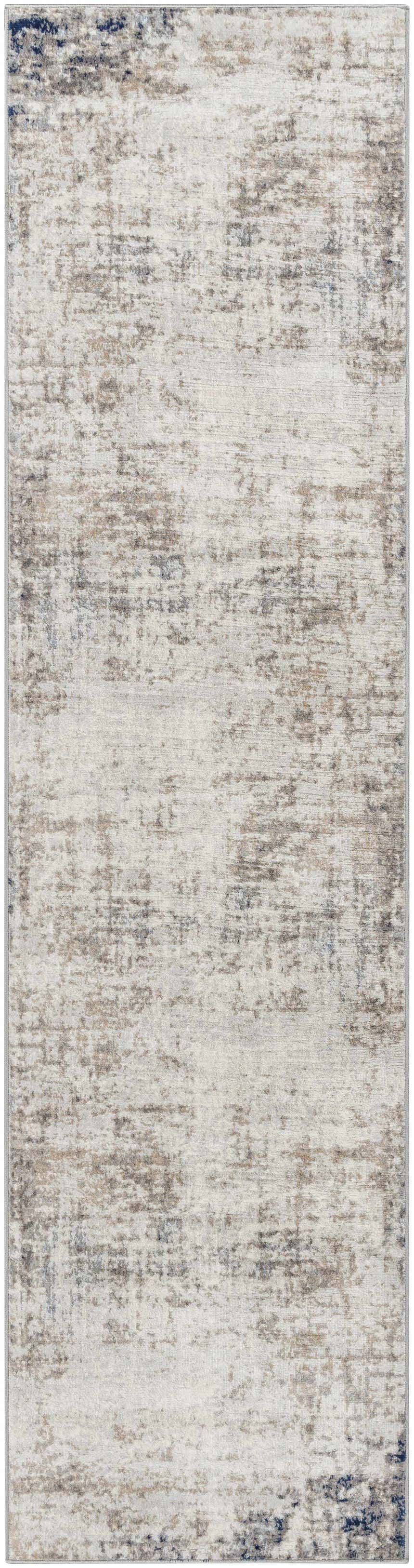 Close-up of the Alcove Abstract Area Rug. Colors include dark blue, gray, ice blue, and ivory. Contemporary style. Design-Runner-2710